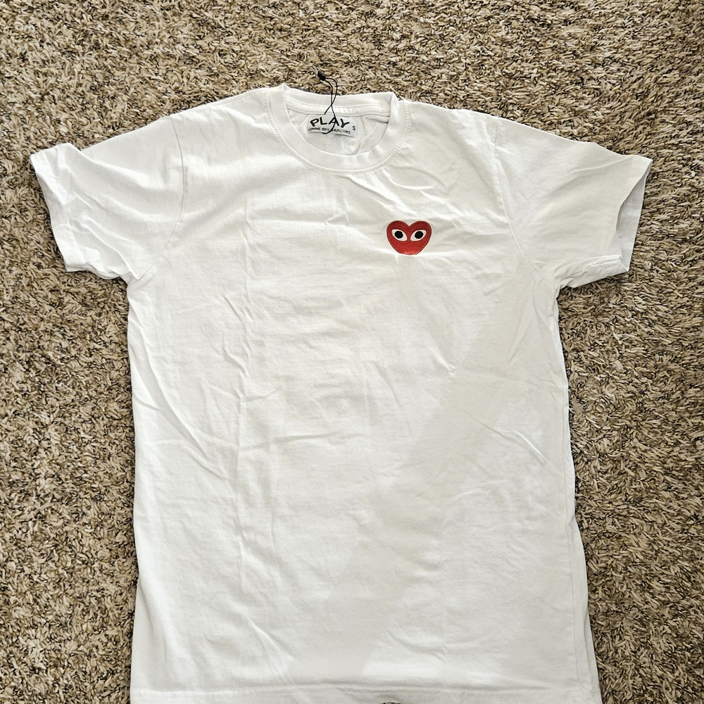 Comme des Garcons White Tee with Red Heart Patch